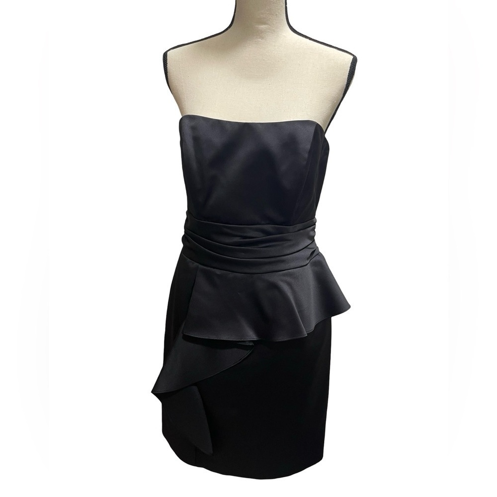 David’s Bridal Black Ruffle Strapless Zip Back Formal Dress Size 10 EUC